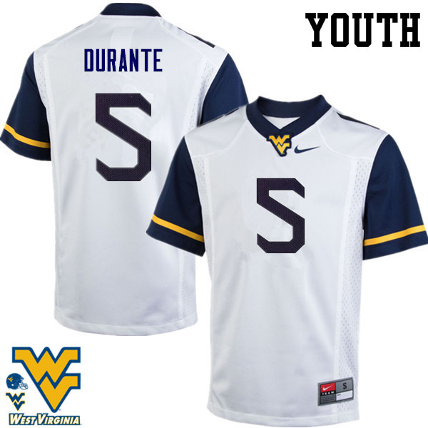NCAA Youth Jovon Durante West Virginia Mountaineers White #5 Nike Stitched Football College Authentic Jersey DS23O88MD